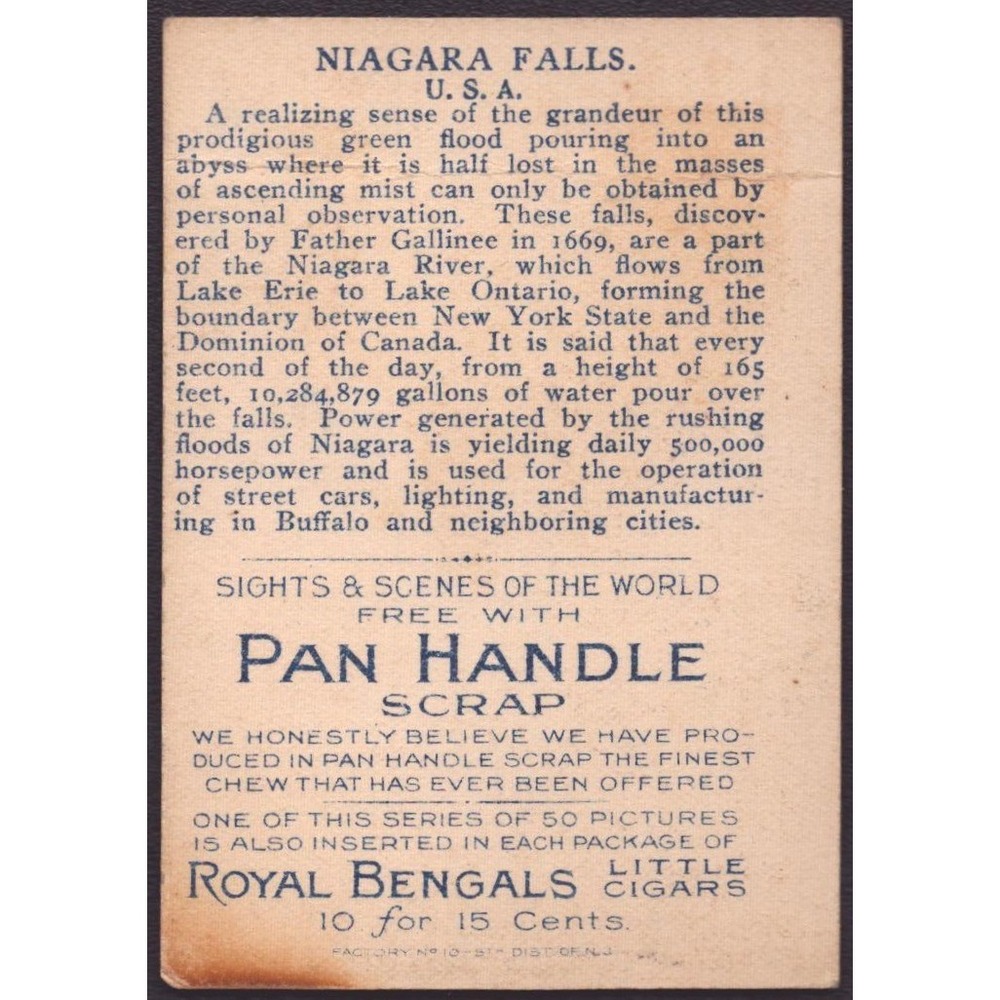 Vintage Pan Handle Scrap Niagara Falls Sights and Scenes Tobacco Card - Picture 2 of 2